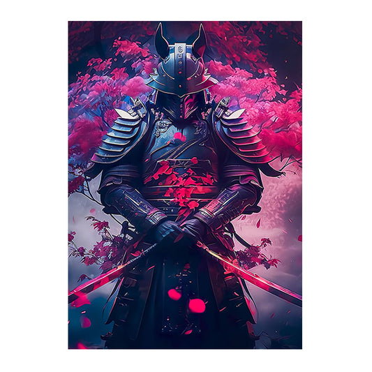 Abstract Neon Sakura Samurai Canvas Art